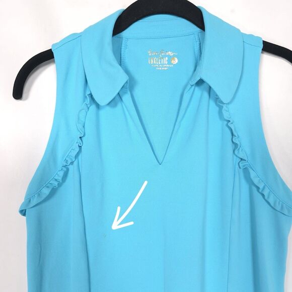 Lilly Pulitzer SMALL Top UPF 50+ Luxletic Martina Polo Blue Sleeveless Ruffle - Picture 7 of 11